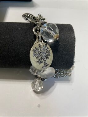 Charm-Silver-Tone Tree Bracelet with Clear Crystal Beads